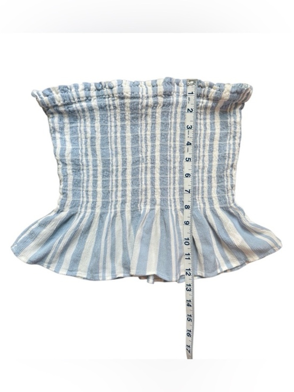 American Eagle Striped Smocked Tube Top Coastal Boho Chic - Blue/White - Size M - Picture 3 of 5